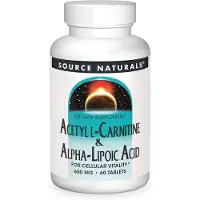 Source naturals Asetyyli-L-karnitiini &amp; Alfa-lipoiinihappo 650 mg, 60 kasvispohjaista tablettia