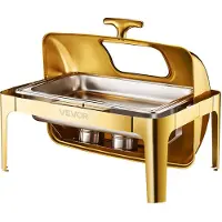 Vevor Roll Top -lämmitysastia, täydellinen setti, 9Qt ruostumattomasta teräksestä valmistettu lämmitin täysikokoisella pannulla, suorakaiteen muotoinen tarjoilulämmitin näkyvällä kannella, vesipannu,