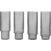 Ferm Living Ripple korkeat lasit, 4 kpl, savunharmaa