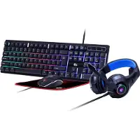 Gembird GGS-UMGL4-02, Langallinen, USB, QWERTY, LED, Musta, Sisältää hiiren