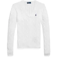 Ralph Lauren Cable-Knit Cotton V-Neck Sweater - White - M