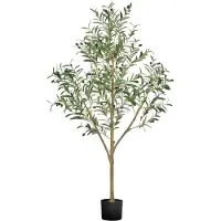 Vevor 150 cm keinotekoinen oliivipuu mustalla ruukulla, korkea tekopuu luonnonpuurungolla ja realistisilla vihreillä lehdillä ja hedelmillä, sisätekokasvi kotiin, toimistoon, olohuoneeseen, nurkkakori