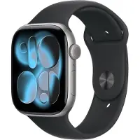 Apple Watch Series 11 GPS 46 mm Tähtiharmaa-alumiinikuori MEV44 M/L Musta urheiluranneke