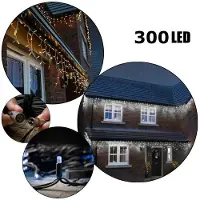 Hobby Hall 300 LED 15 metriä ulkokäyttöön jääpuikkovalosarja valkoisella johdolla, lämmin valkoinen valo vilkkuva