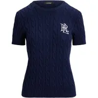Ralph Lauren Cable-Knit Cotton Short-Sleeve Sweater - Navy - S