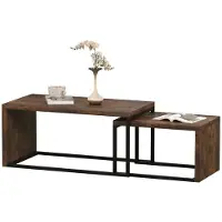 Hobby Hall 2 kpl. sohvapöytä, sivupöytä, lastulevy, metalli, 90 x 48 x 42 cm/59 x 42 x 36 cm, musta+ruskea, Kaimiška ruda spalva