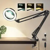 Hobby Hall 5X suurennuslasi valolla 2-in-1 LED-valaistu suurennuslasi, 3 väritilaa portaaton himmennettävä handsfree-suurennuspöytälamppu, Black with clips