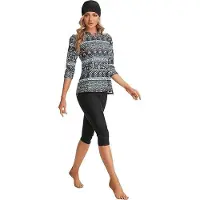 Hobby Hall Nadamusun Kuviollinen 3/4 Hihainen Naisten Uimapuku, Xxl, XXL