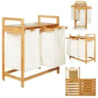 Hobby Hall Bambu pyykkikori Kaksoisosasto hyllyllä 73x64x33 Beige, S