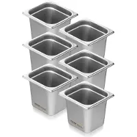 Vevor 6 kpl hotellipannuja, 1/6 kokoinen jumiutumisenestohöyrypannu, 0,8 mm paksu ruostumattomasta teräksestä valmistettu ravintolahöyrypöytäpannu, 6 tuuman syvä kaupallinen pöytäpannu, pitopalvelun s