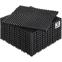 Vevor -lukittuva salaojamatto, 12” x 12” modulaarinen lukittuva tyyny, 12 kpl liitossalpoja, liukumaton musta PP-salojalattialaatta ja suihkumatto, autotalliin, puutarhaan, keittiöön ja ulkotiloihin