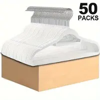 Hobby Hall 50 Kpl Liukueste Samettihenkarit Solmiotangolla - Ruostumaton Teräskoukku, Flocked Pukuhenkarit Takit, Housut, Mekot., Baltas