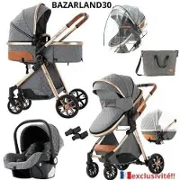 Hobby Hall BAZARLAND30. 3-in-1 Vaunu Vauvalle Yhdistetty Istuin - Autonistuimen - Sänky Trio Käännettävä Korkea Laatu Kestävä Rengas Kanta. Siniharmaa