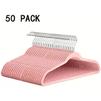 Hobby Hall Samettiset Henkarit 50-Pakkaus, 45cm Premium Vahvat Liukumattomat Henkarit Takeille, Housuille ja Mekkoille., Rožinis