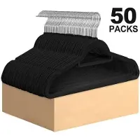 Hobby Hall 50 Kpl Liukueste Samettihenkarit Solmiotangolla - Ruostumaton Teräskoukku, Flocked Pukuhenkarit Takit, Housut, Mekot., Juoda
