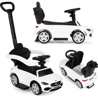 Qixi Toys Mercedes C CLASS ride-on push car, interactive steering wheel, handle, white