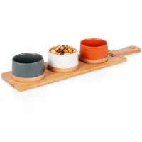 Excellent houseware Sarja 3 keraamista värillistä kulhoa. tarjottimen kanssa