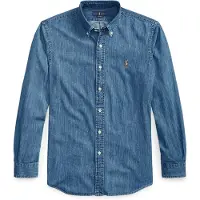 Ralph Lauren for man. 710792043001 Custom Fit denim shirt blue (M), Casual, Cotton, Long sleeve, Navy