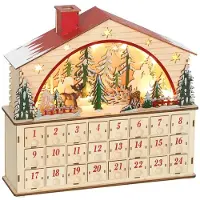 HOMCOM Täytettävä joulukalenteri 24 laatikkoa, LED-valoilla, luonnonpuuta 36 x 10 x 34 cm, Natūrali mediena