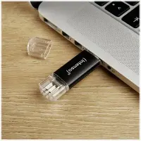 Intenso Twist Line 128 GB USB flash drive with USB-A and USB-C 3.2 Gen 1 OTG, speeds up to 70 MB/s, anthracite-colored transparent aluminum (3539491)