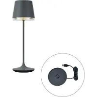QAZQA Pöytävalaisin tummanharmaa sis. LED IP65 Ladattava latausasemalla - Bass