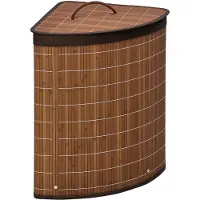 EStore Ruskea bambu pyykkikori 55L kannella ja kahvalla