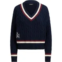 Ralph Lauren Cable-Knit Cotton Cricket Sweater - Navy - S