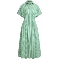 Ralph Lauren Striped Pleated Broadcloth Shirtdress - Green - 34