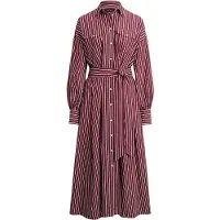 Ralph Lauren Striped Belted Broadcloth Shirtdress - Red - 36