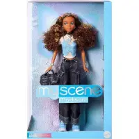 Barbie Signature My Scene Madison -nukke ja asusteet Y2K-henkinen asu, perhosylkillinen cargo-farkkukassi ja nuken teline