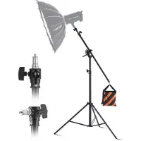 Vevor ilmapehmustettu alumiininen valoteline, enimmäiskorkeus 390 cm, säädettävä valokuvausteline puomivarrella, hiekkasäkki, enimmäiskuorma 5 kg, 6 mm:n ruuvi softboxille, studiosalamalle, sateenvarj