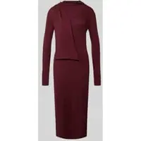 Ralph Lauren Scarf-Trim Cotton-Blend Rib-Knit Dress - Burgundy - XS