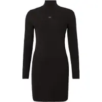 Calvin Klein Jeans Ls Wvn Lbl 2X2 Rib Mini Dress - Black - XS
