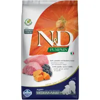 Farmina N&D Pumpkin Lamb & Blueberry Puppy Medium & Maxi, Koiran kuivaruoka, Viljaton, 2,5 kg