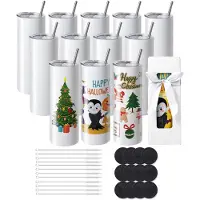 Vevor 12 Pack suorat sublimaatiokupit, 591,5 ml tyhjä juomapullo, ruostumattomasta teräksestä valmistetut kaksiseinäiset juomalasit, joissa olki, kansi, harja, pohja, kutistekääre, lahjarasia, lämmön