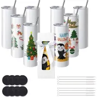 Vevor 8 Pack suorat sublimaatiokupit, 591,5 ml tyhjät juomalasit, ruostumattomasta teräksestä valmistetut kaksiseinäiset juomalasit, joissa olki, kansi, harja, pohja, kutistekääre, lahjarasia, lämmön