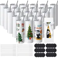 Vevor 24 Pack suorat sublimaatiokupit, 591,5 ml tyhjä juomapullo, ruostumattomasta teräksestä valmistetut kaksiseinäiset juomalasit, joissa olki, kansi, harja, pohja, kutistekääre, lahjarasia, lämmön