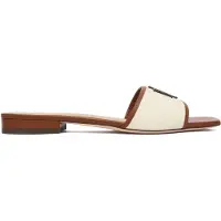 Ralph Lauren Everley Leather-Trim Canvas Slide Sandal - Brown - 36