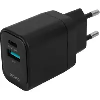 Deltaco – USB wall charger, 1x USB-A 18 W, 1x USB-C PD 20 W, black (USBC-AC153)