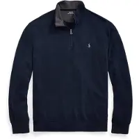 Ralph Lauren Luxury Jersey Quarter-Zip Pullover - Navy - L