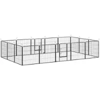 PawHut Pentuaidat, modulaarinen muotoilu, 16 elementtiä, 2 ovea, säänkestävä, teräs, 3,2 x 3,2 x 1 m, harmaa