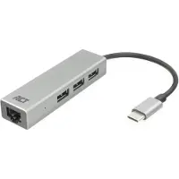 ACT 3-porttinen USB-C -hub ja verkkosovitin
