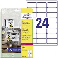 Avery Zweckform White Heavy Duty Labels - Laser - L4773, Valkoinen, Laser, 20 arkkia, 64.6 x 33.8 mm