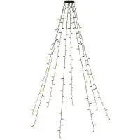 Mtp Products 200 LED överkast julgransbelysning med ring med timer och minnesfunktion, 8 ljuslägen, 24 V extern transformator, varmvitt (3000 K), för inomhu