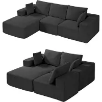 Vevor -modulaarinen sohva, L-muotoinen modulaarinen sohva divaanilla, pilvinen sohva, jossa on korkea palautussieni ja tiheys, verhoiltu sametti-sohva tyynyllä olohuoneeseen, makuuhuoneeseen, musta