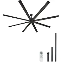 Vevor 244 cm kattotuuletin ilman valoa, 6-nopeuksinen kaukosäädin, alumiininen 8-lapainen, käännettävä tasavirtamoottori, moderni matalaprofiilinen uppoasennettava ulkotuuletin makuuhuoneeseen, olohuo
