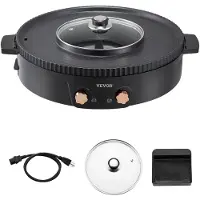 Vevor -kuumennuspannu grillillä, 1800 W:n 2-in-1-sähköinen savuton grilli ja kuumavesipannu, korealainen BBQ Shabu Shabu -kuumennuspannu erillisellä kaksoislämpötilan säädöllä, tarttumaton pannu, 2–8 h