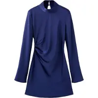 Mango Satin Dress With Pleat Detail - Blue - XS