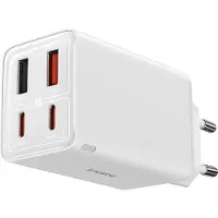 Baseus Latauslaite 2x USB-pistokkeelle, 2x Type-C, 65W + Type-C - Type-C -kaapeli - (P10162701213-00) - Valkoinen