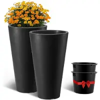 Vevor 2 kpl korkea istutusruukku ulkokasveille, 24 tuumaa, musta, pyöreä, suuri istutusruukku kuistille, patiolle, korkeisiin, kapeneviin kukkapuiden ruukkuihin, joissa on moderni muotoilu ja sisäänra